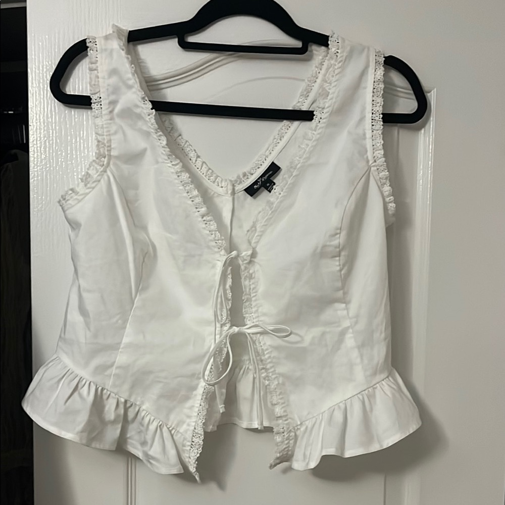 Self Esteem White Ruffled Tie Front Peplum Blouse